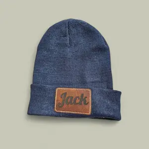Custom Beanie with Laser-Engraved Leatherette Patch – Stylish & Warm Personalized Winter Accessory