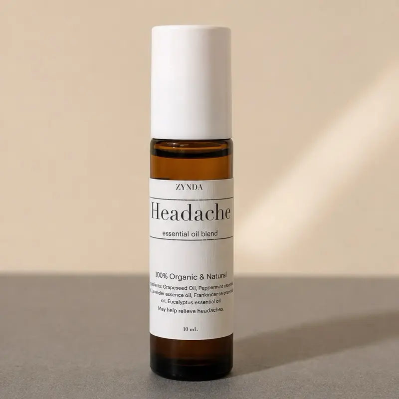 ZYnda Headache Roll-On Essential Oil Blend 0.33 FL OZ 10 mL for Relief Healthcare Therapeutic Fitness Solution