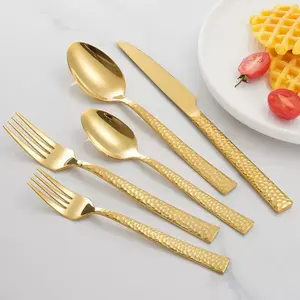 Luxury Cutlery Set for 1-6 People, Hammered Design Stainless Steel Utensils, Tableware Set, Flatware Set, Perfect for Home Kitchen Dining Christmas