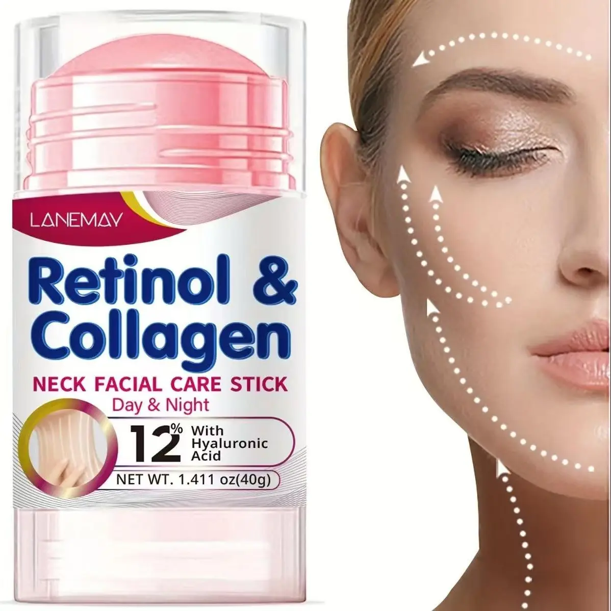12% Retinol Collagen Neck Firming Stick with Hyaluronic Acid, Daily Use, Deep Moisture, Moisturizing, Hydrating, Brightening, Fine Line Reduction, Quick Absorption, 40g