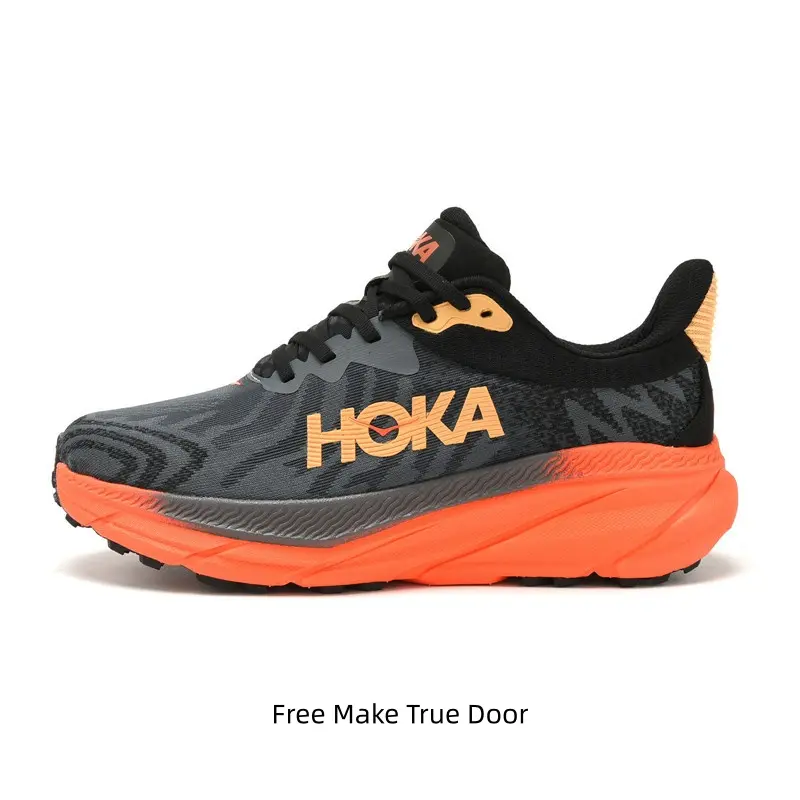 Trending Black Orange Gradient Marathon Sneakers Deep Serrated Bright Orange Rubber Tread Wave Cushion Midsole All Weather Mountain Hiking Jogging Shoes Unisex
