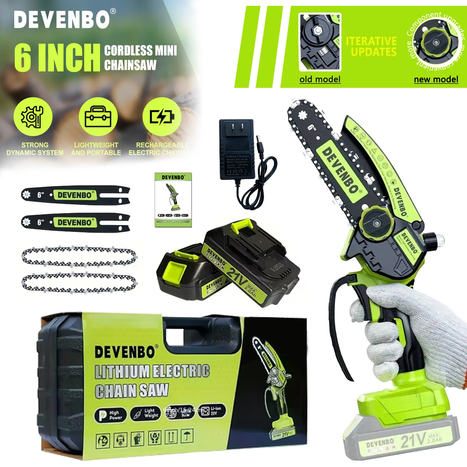 Mini Chainsaw Cordless 6 Inch Safety Guard,Compact and Portable for Landscaping, Trimming Hedges Power Tools -Electric Hedge Trimmer,tool box  Heavy Duty Cutting Lawn