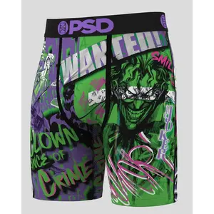 PSD Mens Joker Wanted Boxer Brief - Standard Length 7 Inch Inseam, Soft and Breathable Poly Blend Fabric
