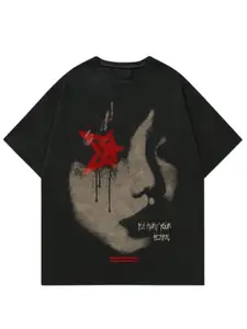 Men's Regular Fit Star & Figure Print Round Neck, Casual Streetwear Short Sleeve T-Shirt,S-3XL, Streetwear & Underwear Human Crewneck Cotton Menswear