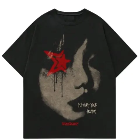 Men's Regular Fit Star & Figure Print Round Neck, Casual Streetwear Short Sleeve T-Shirt,S-3XL, Streetwear & Underwear Human Crewneck Cotton Menswear
