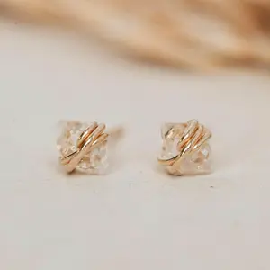 Hello Adorn Herkimer Diamond Stud Earrings - Unique Stone Stud Earrings - Any Occassion Jewelry - Women's Fashion Accessory