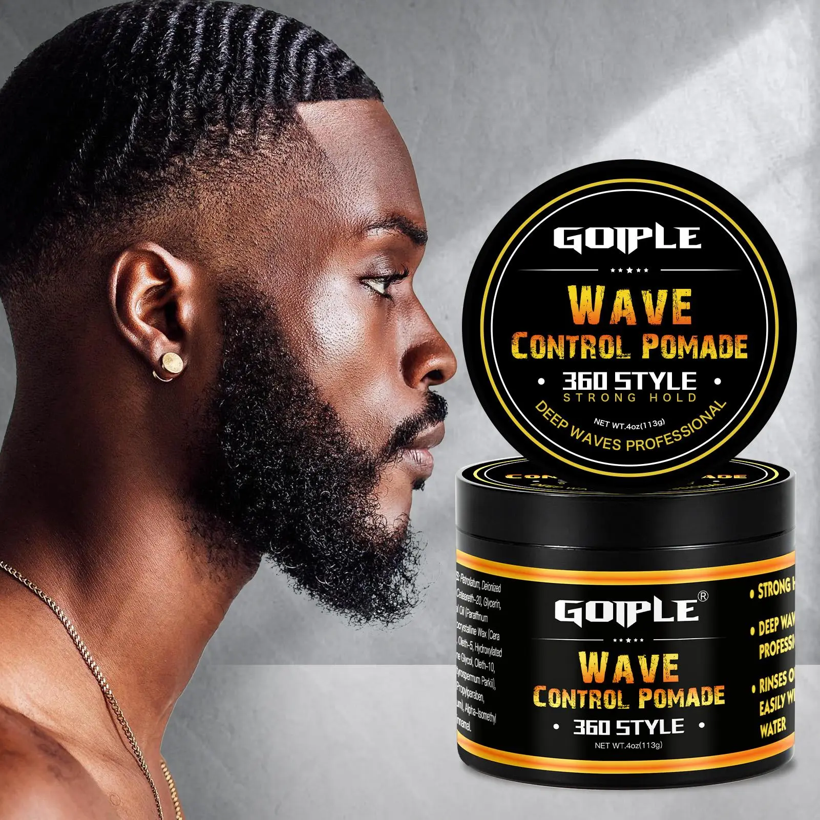Wave Pomade for Men 360 Wave Training Cream - Strong Hold, Water-Based, Easy Wash, and Moisturizing Hair Grease Creamy Curl Defining Mousse Hydrating