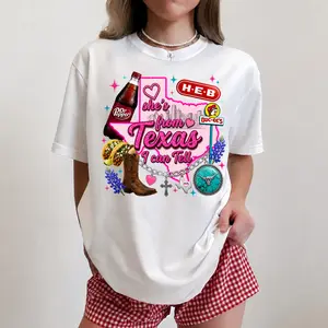 She's From Texas I Can Tell Shirt, Pink Western Drink Design Shirt, Texas Cowgirl Graphic Tee, Texas Cowgirl Shirt, Southern Girl Shirt, Full Sizes S-4XL