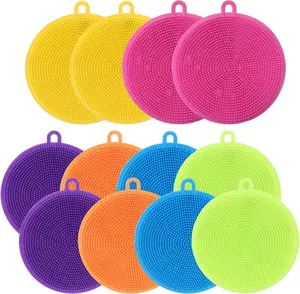 12 Pack Silicone Sponge Dish Brush Food Grade BPA Free Reusable Rubber Sponges Dishwasher Safe and Dry Fast for Kitchen Dish Dishes Fruits Vegetables Washing and Cleaning