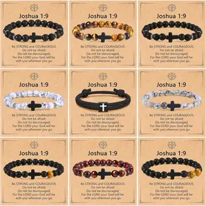 9Pcs Cross Bracelets for Men 8mm Christian Easter Cross Beaded Bracelet Inspirational Faith Based Religious Jesus Bracelets Gifts