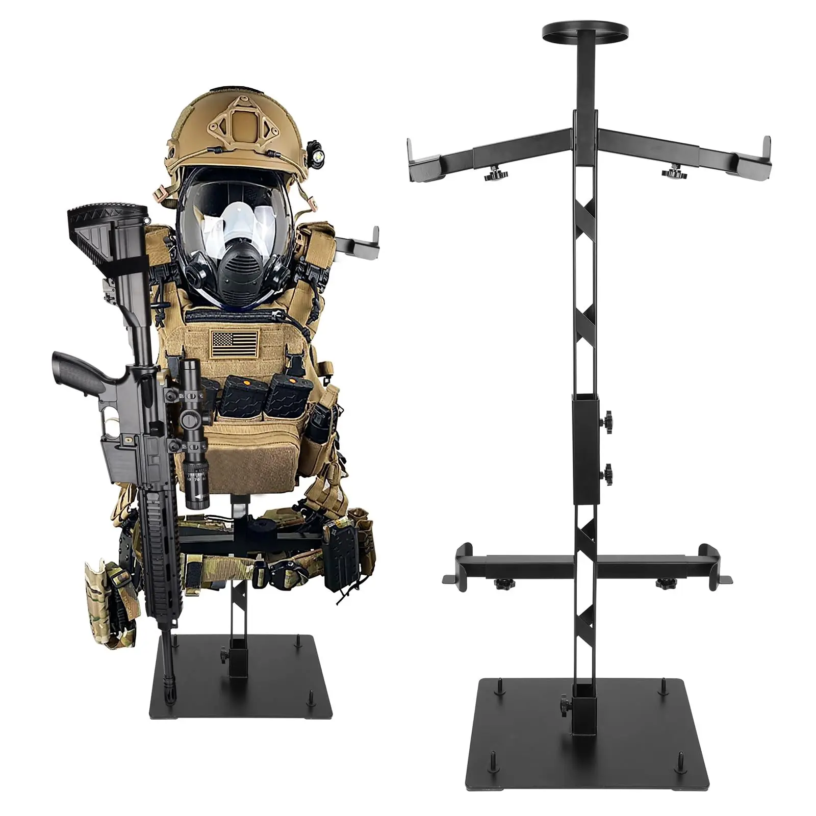 Heavy Duty Tactical Gear Organiser Rack - All-Steel Adjustable Vest Hanger, Functional Rack for Helmet/Vest/Belt, Adjustable Size, Fits 14.2-19.7", Holds 70lbs, Silicone Base