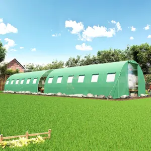 [Memorialday][Ships in 2 Boxes] VanAcc 34x10x7 FT Large Walk-in Tunnel Greenhouse for Outdoors with Watering System 2 Zipper Rolling Doors, Heavy Duty Greenhouse Enhanced Galvanized Steel Frame 14 Windows
