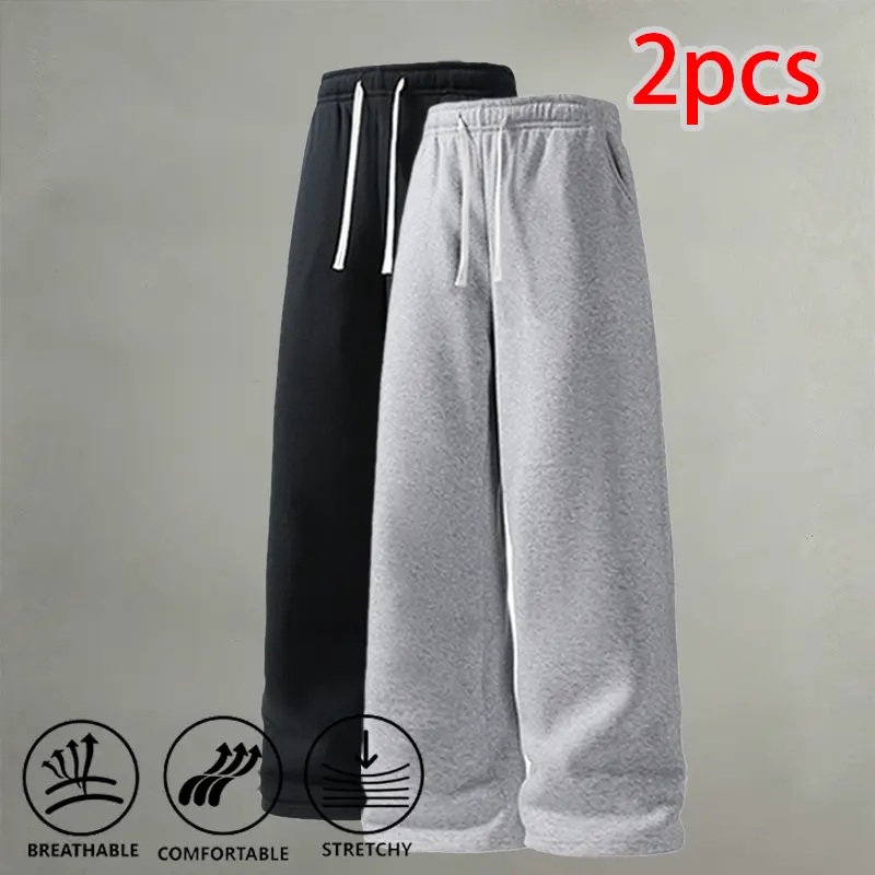 Men’s 2-Piece Wide-Leg Baggy Loose-Fit Minimalist All-Season Sweatpants with Elastic Drawstring, Casual Sport Pants for Street & Everyday Wear