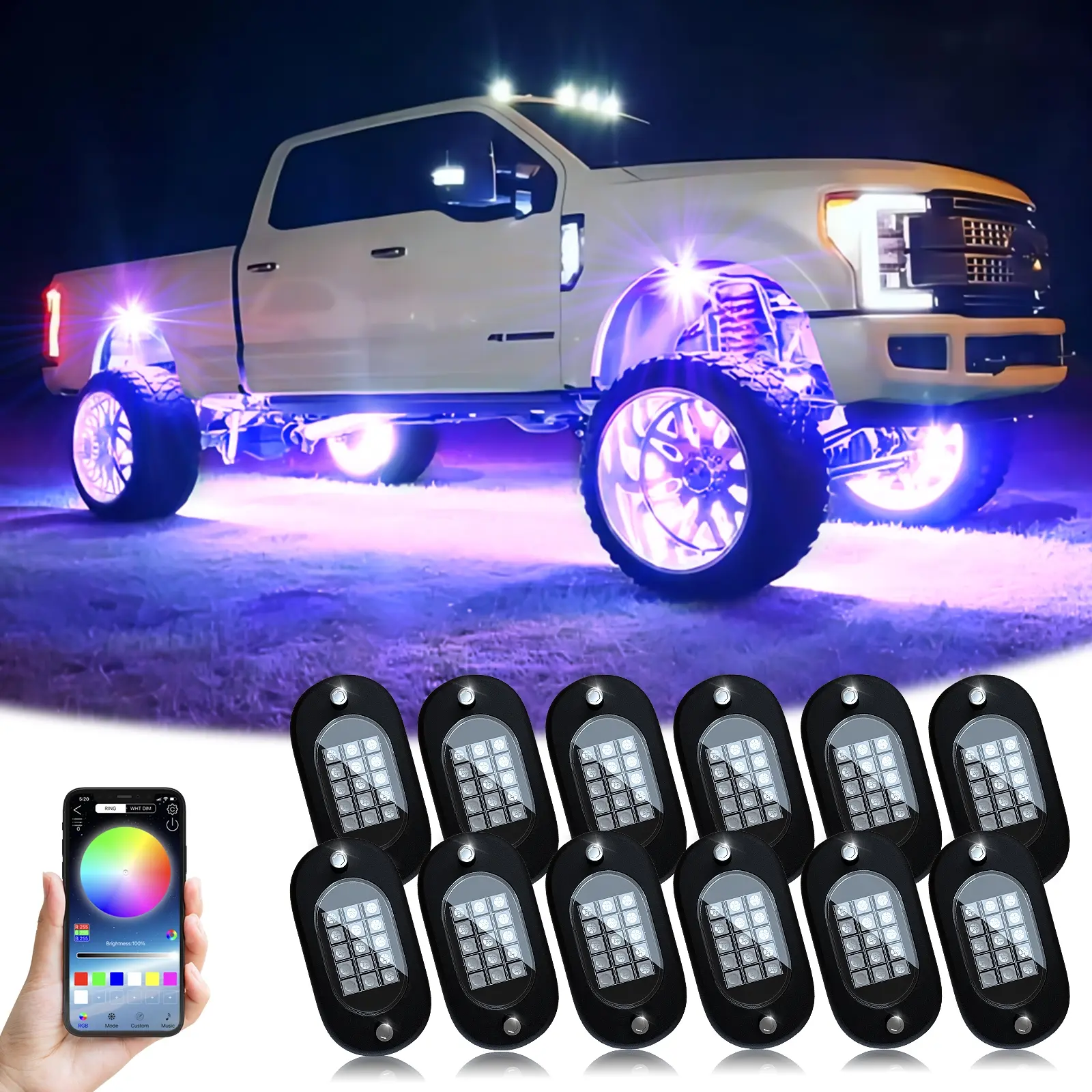 Rock Lights 4/6 Pack APP Control LED Rock Crawler Lights, Car Lighting Accessories, Car Decorative Light, Car Light Set, RGB Color Changing Car Underglow, High Brightness Neon Light Kit for Trucks Suvs Atvs IP68 Waterproof, Gift, Trailer Car UTV Underglow