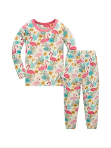 Cute Flamingo Print Long Sleeve Shirt and Pants Set for Girls Aged 1-8, Comfortable Casual Home Wear for Spring Summer Fall