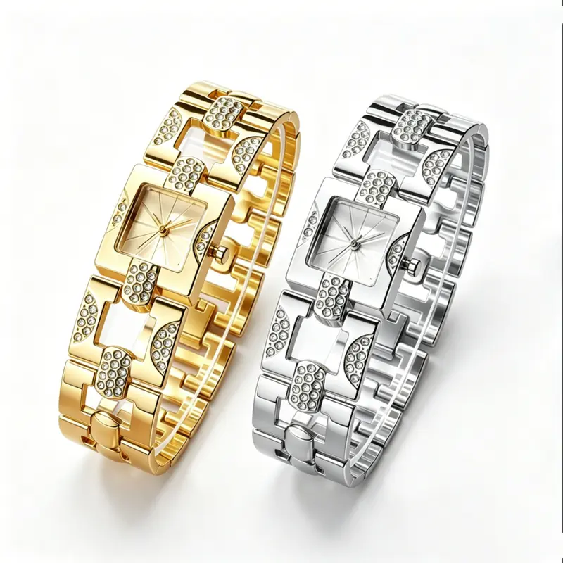 Watches Women Vintage Square Bracelet Watch - Full Crystal Accents, Quartz Movement, Alloy Fashion Women's Watch