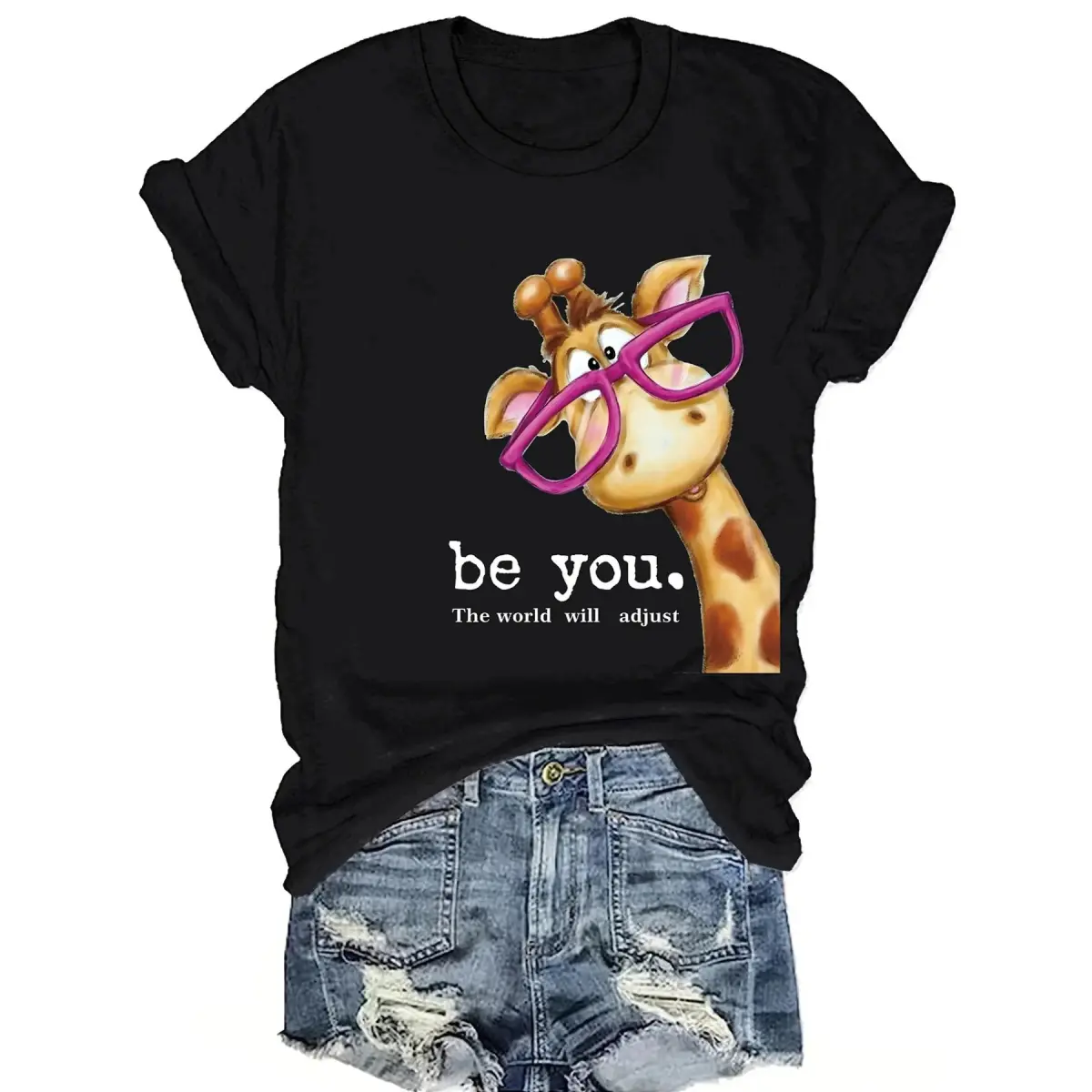 Oversized Graphic Tee Giraffe Printed Short Sleeve Round Neck T-shirt Spring and Summer Casual Top Women's Clothing - Everyday Comfort Shirt,custom,cnashirt,fem,ale,womens,shirts,salon,mystery,bundle,cheer,sassy,glock,embroidered,personalized