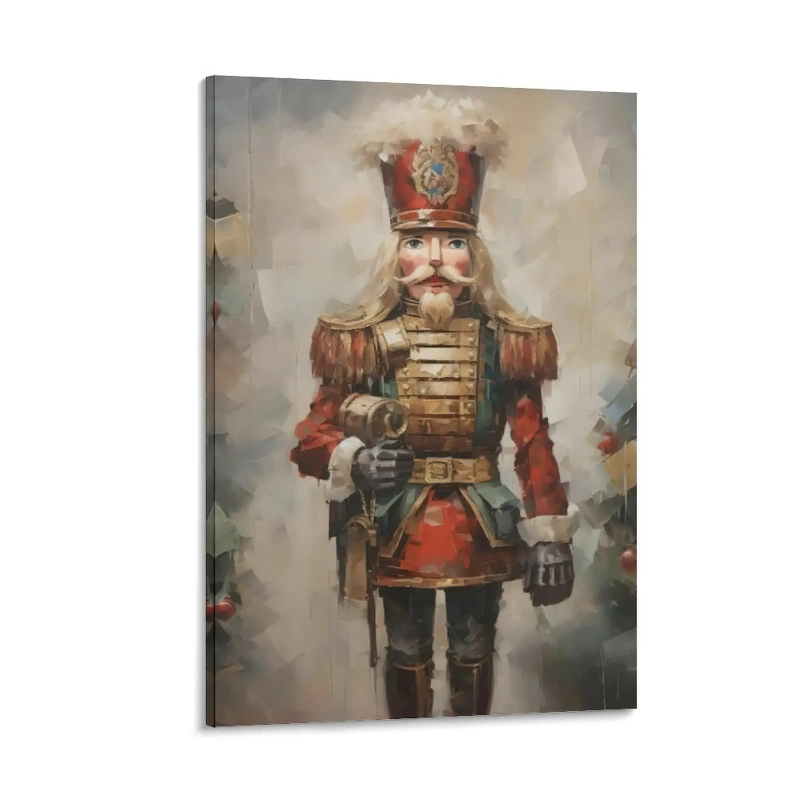 Vintage Wood Christmas Nutcracker Artistic Watercolor Canvas Print - Eco-Friendly Stretched Wall Art, Fade-Resistant Ink, Vibrant Visuals, Room Statement Wall Art Display, Multi-Size 12x18in(30x45cm)-16x24in(40x60cm), Home Decor Gift Ornament