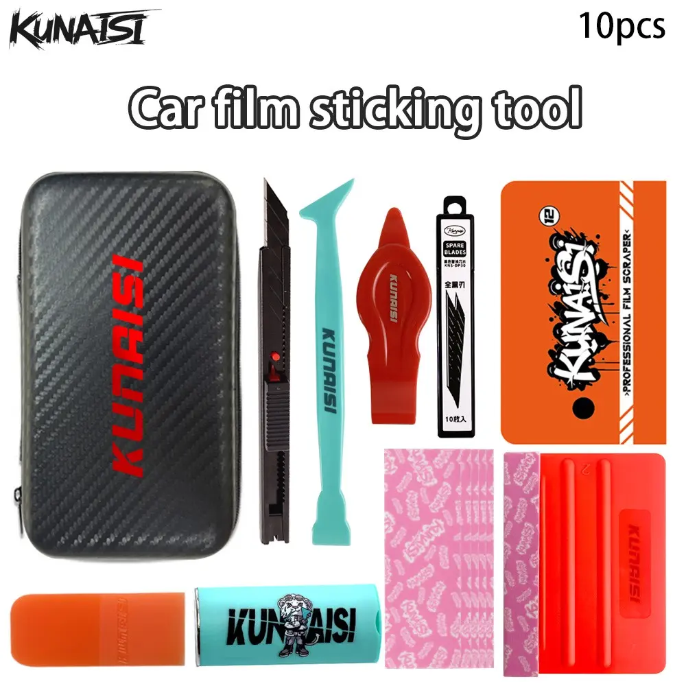 10PCS Car Vinyl Wrap Tool Kit with Storage Box | PPF Installation Accessories Set w/ Squeegee, Scraper & Replacement Blades | Essential Tools for Car Wrapping
