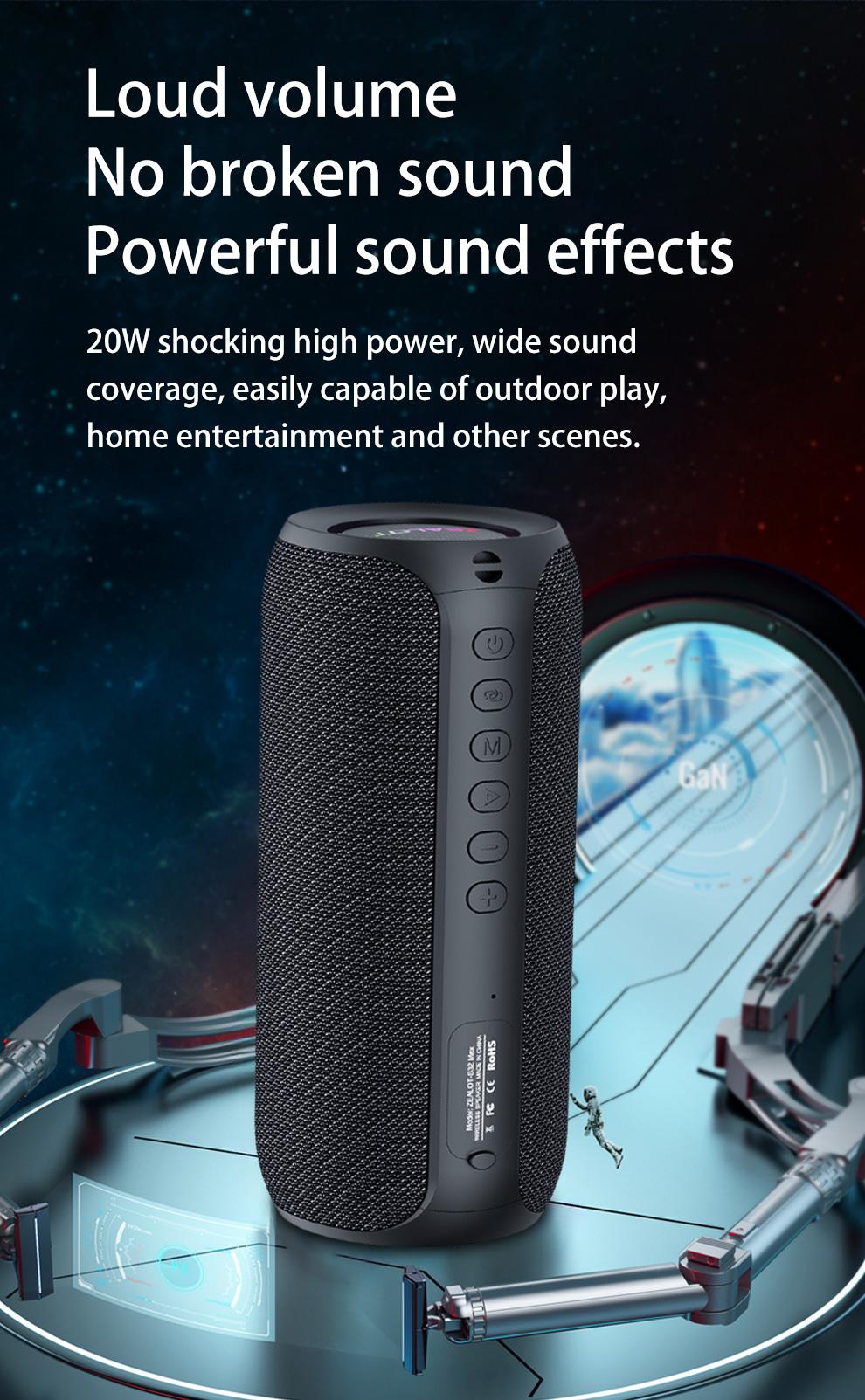 ZEALOTs S32MAX Wireless Speaker, 20W Wireless Speaker with Subwoofer, USB Rechargeable Speaker with 3600mAh Battery for Smart Phone Tablet TV, Audio