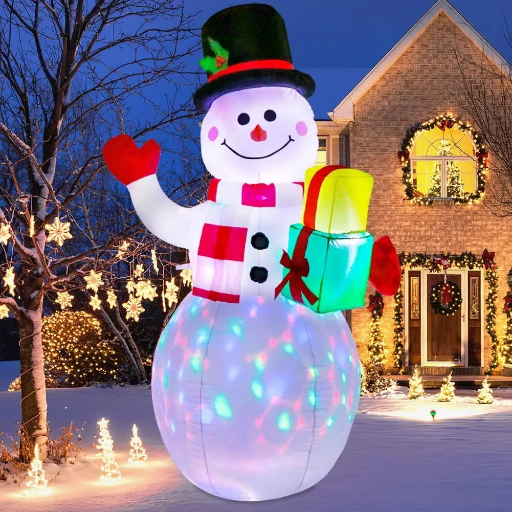 5FT Waterproof Christmas Inflatable Snowman Ornament with 360° Rotating Colorful LED Lights, Photo-Worthy Indoor/Outdoor Holiday Decor, Festive Gift, Water Proof, Ornaments
