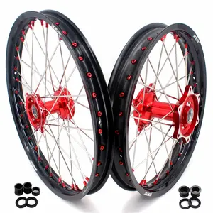KKE 21/18 21/19 Casting Wheels Rims for Honda CR125R 2002-2013 CR250R 2002-2013 CRF250R 2004-2013 CRF450R 2002-2012 Red Hubs Black Rims 304 Stainless Steel Spokes