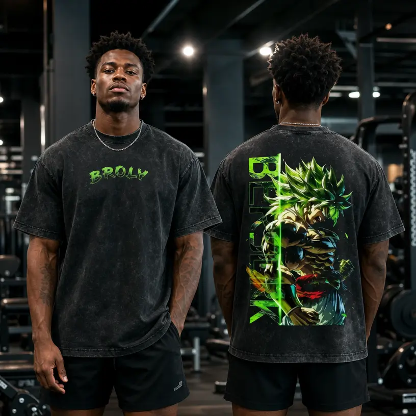 Men's Broly Graphic T-Shirt, Washed 100% Cotton with a Casual Streetwear Fit and Short Sleeves for Anime Fans, Tshirt, Menswear, Shortsleeve, Round Neck, Anime Items, Washed Finish, Graphic Print, Cold Wash
