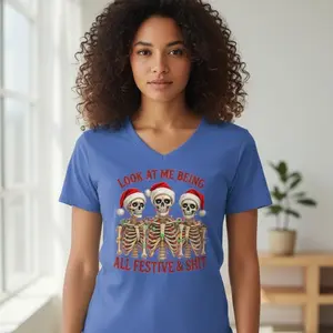 Festive & Shady Skeleton Christmas Tee – Funny Holiday Shirt | Dark Humor Xmas Vibes