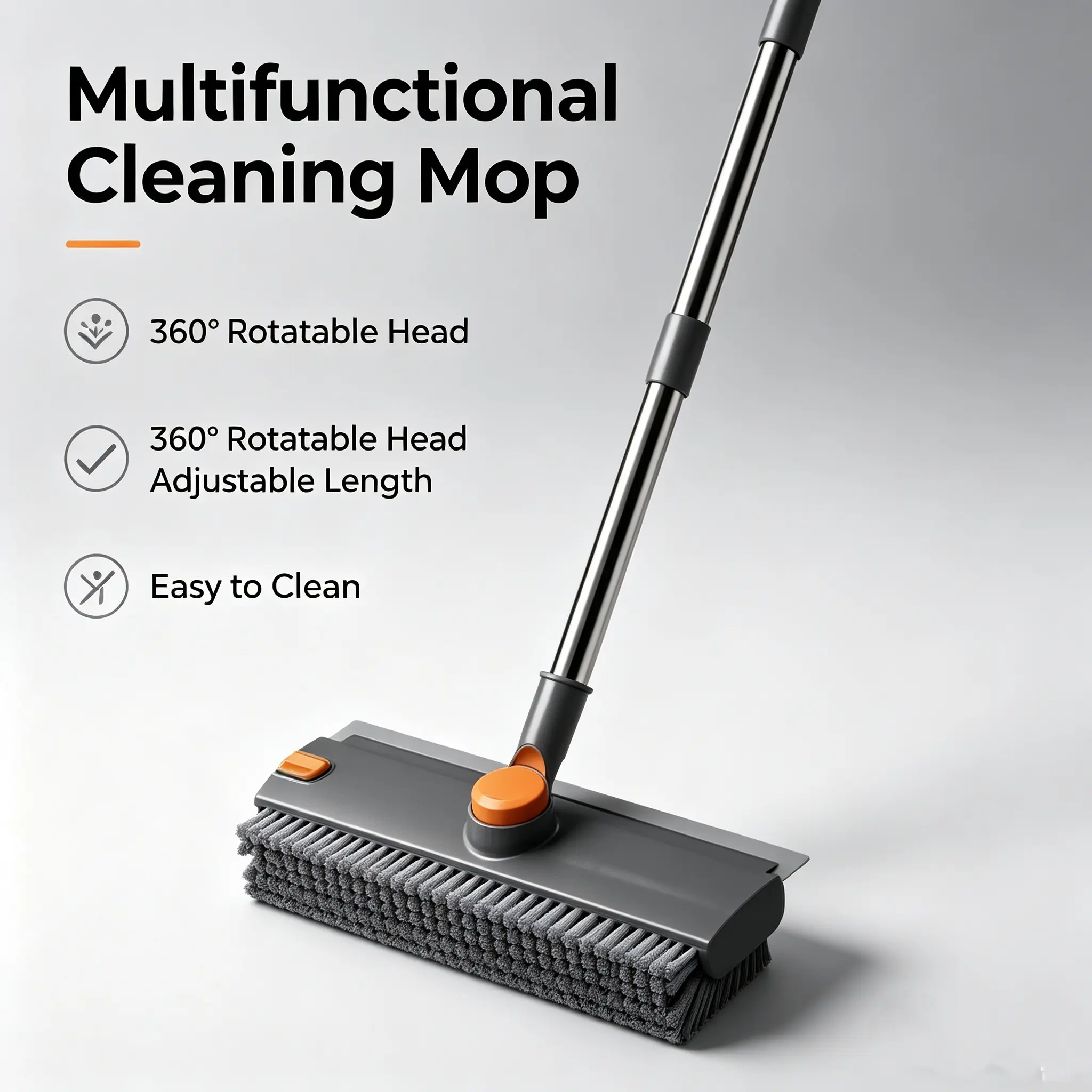 2 Pack Gray 3-in-1 Long Handle Floor Scrub Brush with Built-in Scraper, Heavy Duty Stiff Bristle Multi-Surface Cleaning Scrubber, Indoor & Outdoor Deep Clean Tool for Shower, Bathroom, Kitchen, Pool, Patio, Garage, Wall & Deck