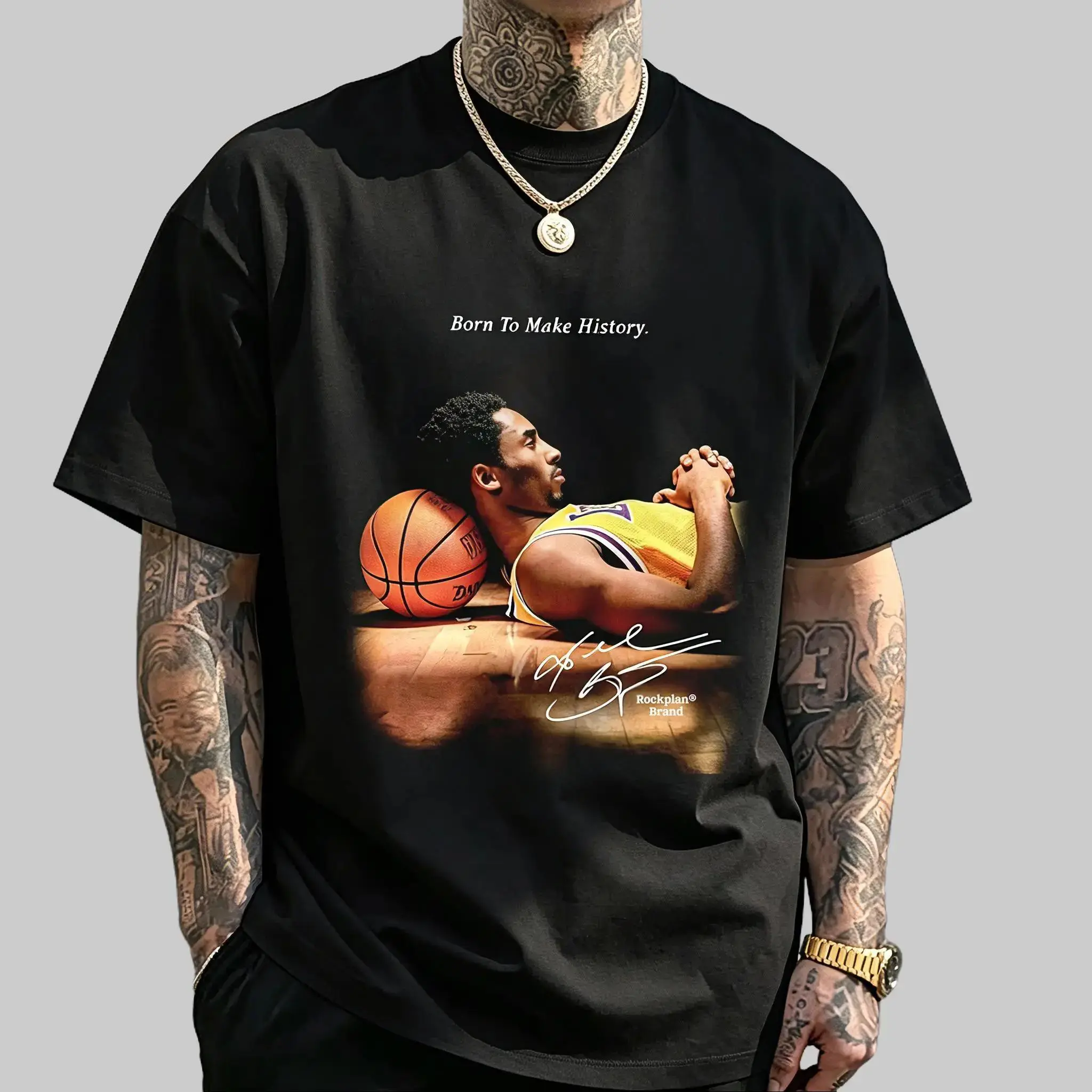 Men's Retro Kobe Headrest Basketball Pattern T-shirt Signature T-shirt - Black Short Sleeve, Retro Summer Casual Street Wear, Basketball Fans T-shirt