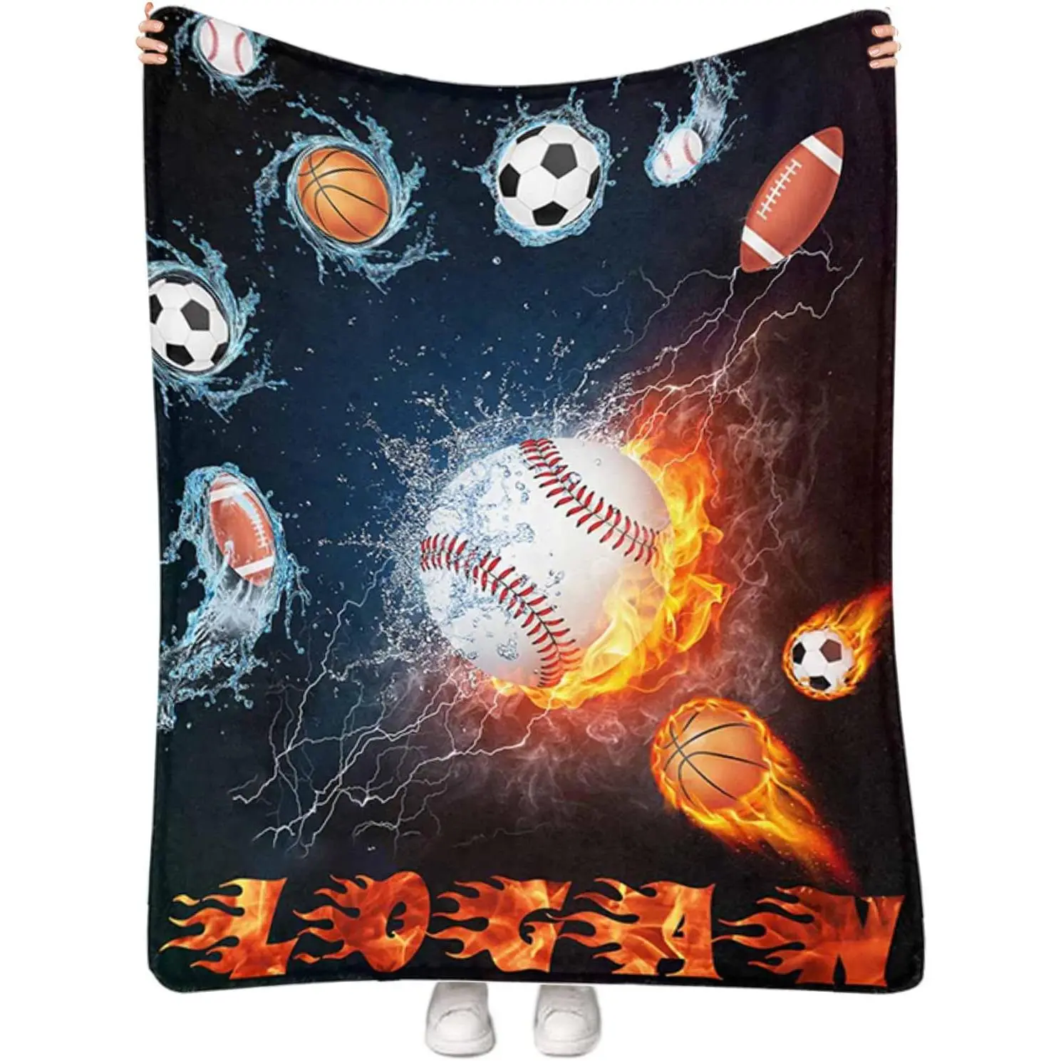 Personalized Sports Blanket with Name | Custom Football Baseball Rugby Throw for Adults | Soft Fan Gift for Birthday Christmas | Game Day Gift for Men Women