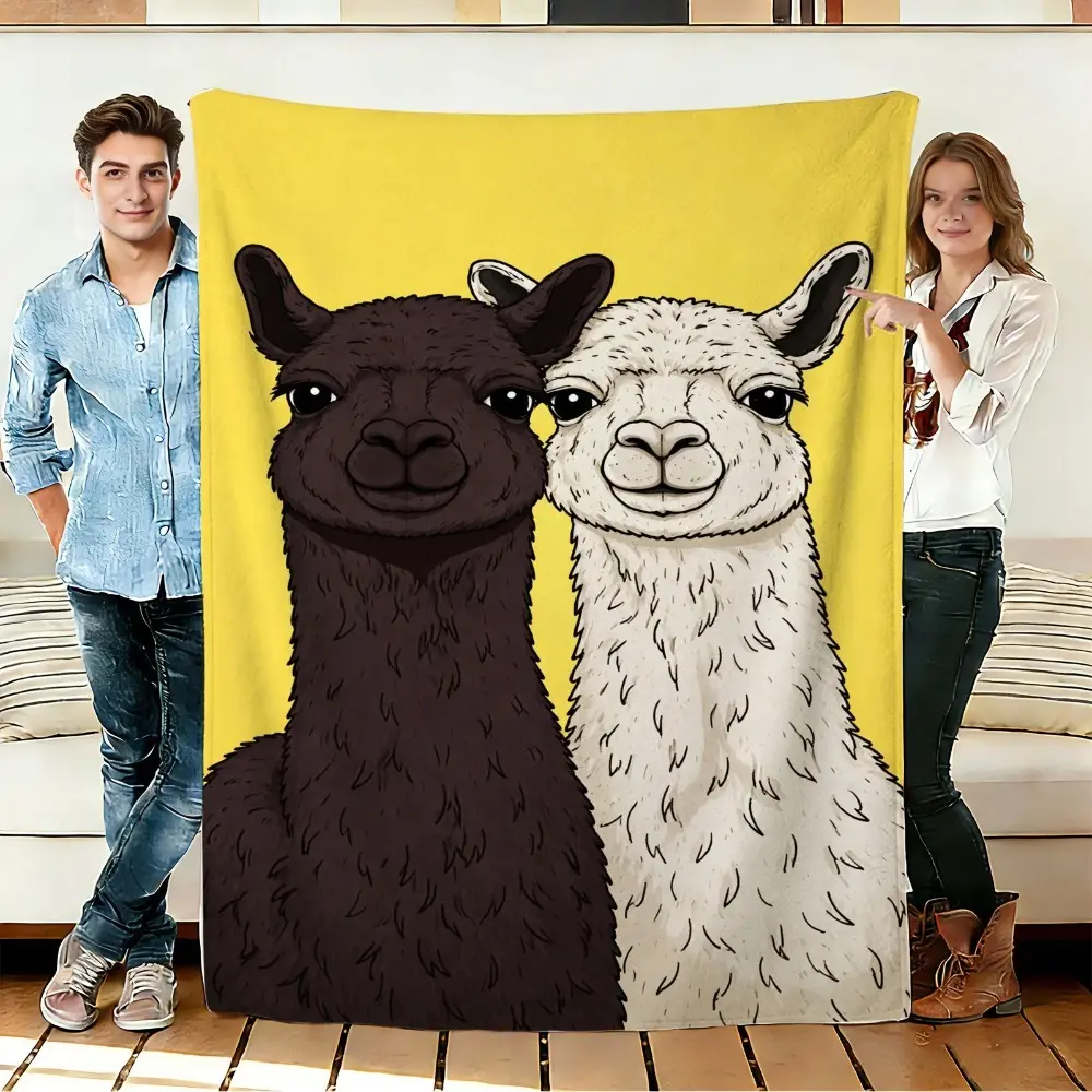 Classic Animal Theme Alpaca Flannel Throw Blanket - Soft, Cozy Warmth for Living Room Couch, Home & Travel Use, Soft Flannel