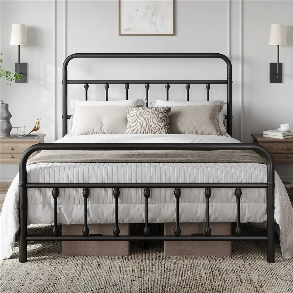 【Heavy Duty】Yaheetech Metal Bed Frame with High Headboard and Footboard, Twin/Full/Queen/King Sizes, Vintage Industrial Style, Under Bed Storage,dorm essentials,home decor