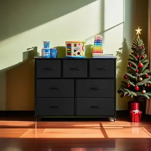 7 Drawer Fabric Dresser, Furniture Storage Tower Cabinet, Organizer for Bedroom, Living Room, Hallway, Closet, Sturdy Steel Frame, Wooden Top, Easy-to-Pull Fabric Bins 7 Drawer Dresser for Bedroom, Fabric Dresser with Large Storage Drawer Unit for Entrywa
