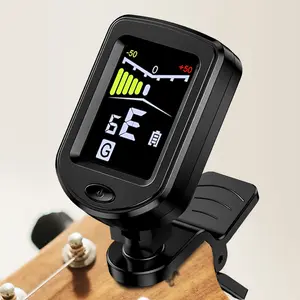 360-Degree Rotatable Colorful Digital Tuner - Precision Clamp Guitar Tuner for Acoustic Guitar, Ukulele, Bass, Violin, Banjo & Chromatic - Battery Powered, Black Plastic, ≤36V, Guitar Tuning Accessory | Modern Tuning Display | Durable Plastic