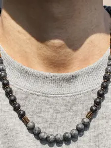 Men's New Trendy Beaded Necklace, Summer Glitter Stone Volcanic Rock Pendant, Banded Long Chain, Vacation Style Jewelry