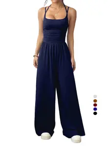 Square Neck Double Strap Jumpsuit Womenswear, Spring Summer Trendy Solid Basic One-Piece, Fall Winter Coat Essential, Slim-Fitting Sexy Style