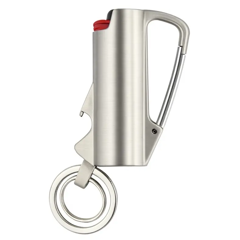 Lighter Case Keychain with Carabiner Clip & Bottle Opener – Durable Metal Holder Compatible with BIC J6 standard size Anti-Loss Design, Portable EDC Accessory for Outdoors & Everyday Use