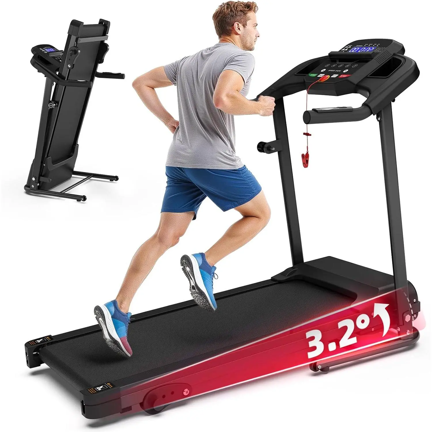 Portable Walking Treadmill - Compact Folding Home Gym Exercise Machine with 2.5HP Quiet Brushless Motor, 3-Level Incline, 7.5 MPH Speed, Shock Absorption, Space-Saving Design for Running & Walking, Unisex