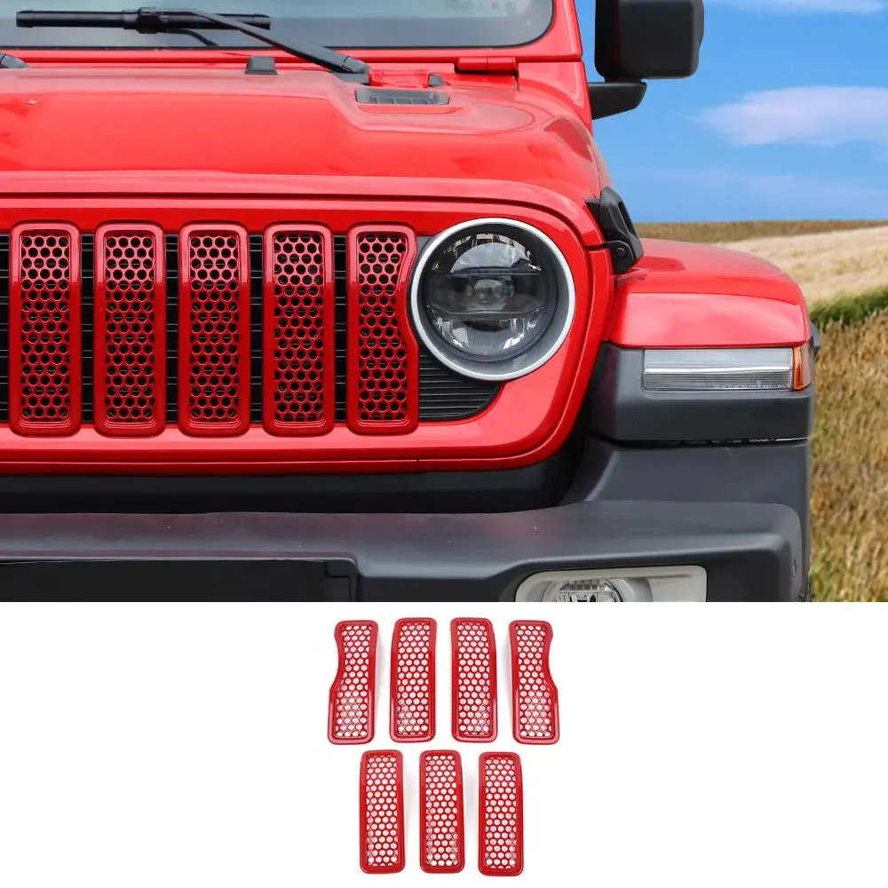 Front Honeycomb Mesh Grille Inserts Trim with Double-Sided Tape, 3 Layers, UV Resistant for 2024+ Jeep Wrangler JL/JT Series, DIY Install Grid, Car Exterior Body Kit Accessories, Vehicle Upgrade Part, Vehicle Accessories, Three Layers