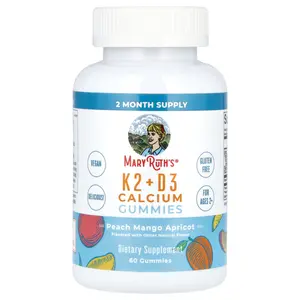 MaryRuth's K2 + D3 Calcium Gummies, Peach, Mango and Apricot, 60 Gummies