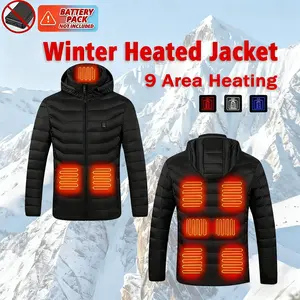 Heated Hooded Cotton Jacket, Lightweight Zip-Up Coat, Winter Casual Outdoor Wear, No Power Bank Included, Comfortable & Warm
