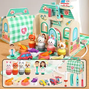 Edutree Wooden Pet Hospital Playset, Doctor and Animal Care Toy Set, Educational Animal Doctor Role-Playing Toy, Develop Fine Motor Skills & Creativity, Perfect for Boys and Girls, Great Gift for Birthdays & Holidays