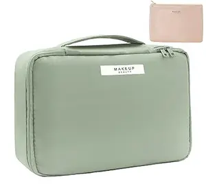 MAKEUP Reality Travel Makeup Bag Cosmetic Bag Toiletry Bag for Women and Men Green with Pink Accessory