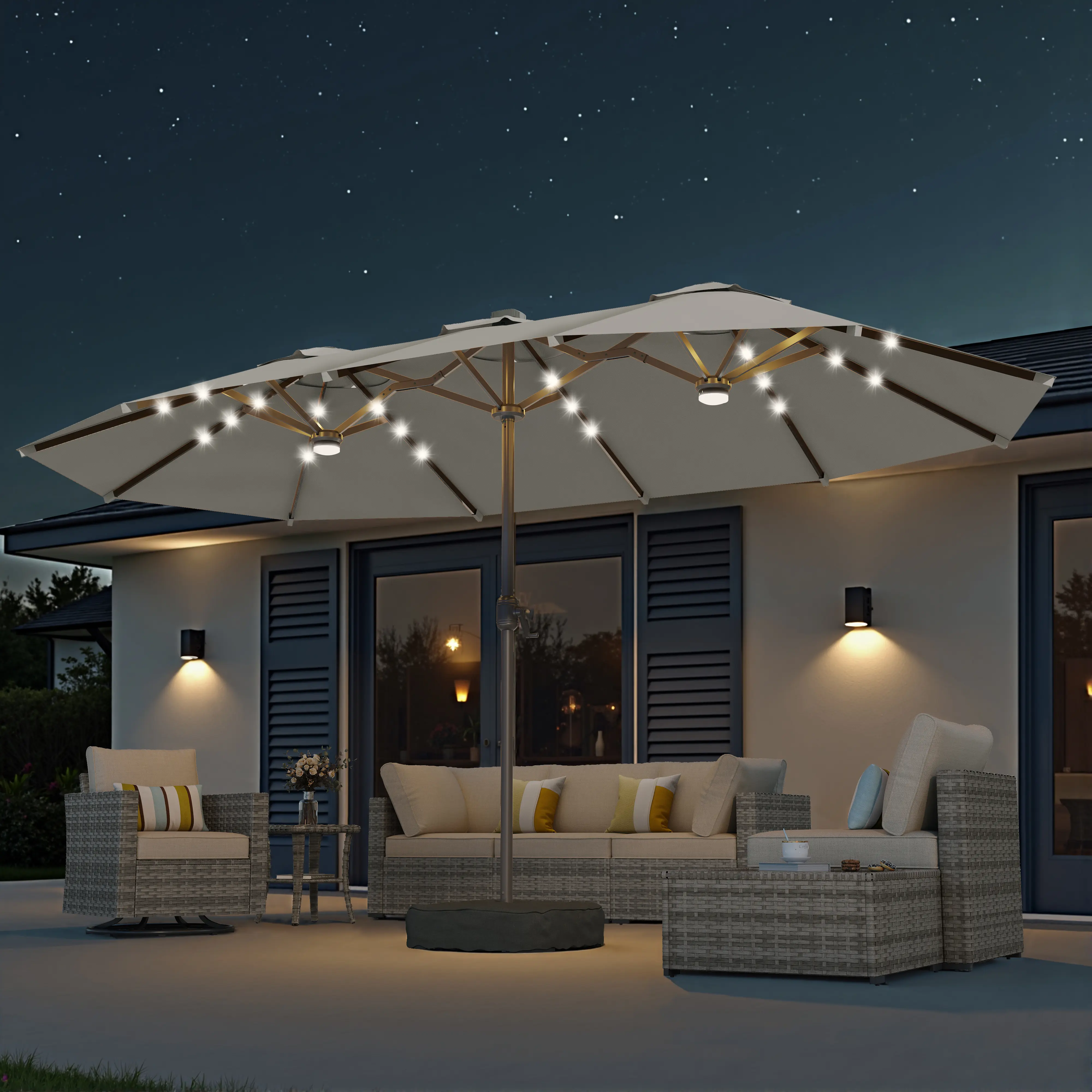 Light Grey With Solar Warm Lights