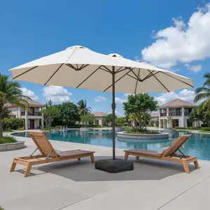 CAODOC 15ft Large Patio Umbrellas with Base Included, Outdoor Double-Sided Rectangle Market Umbrella with Stand & Solar Lights, Outside Parasols for Poolside Lawn Backyard