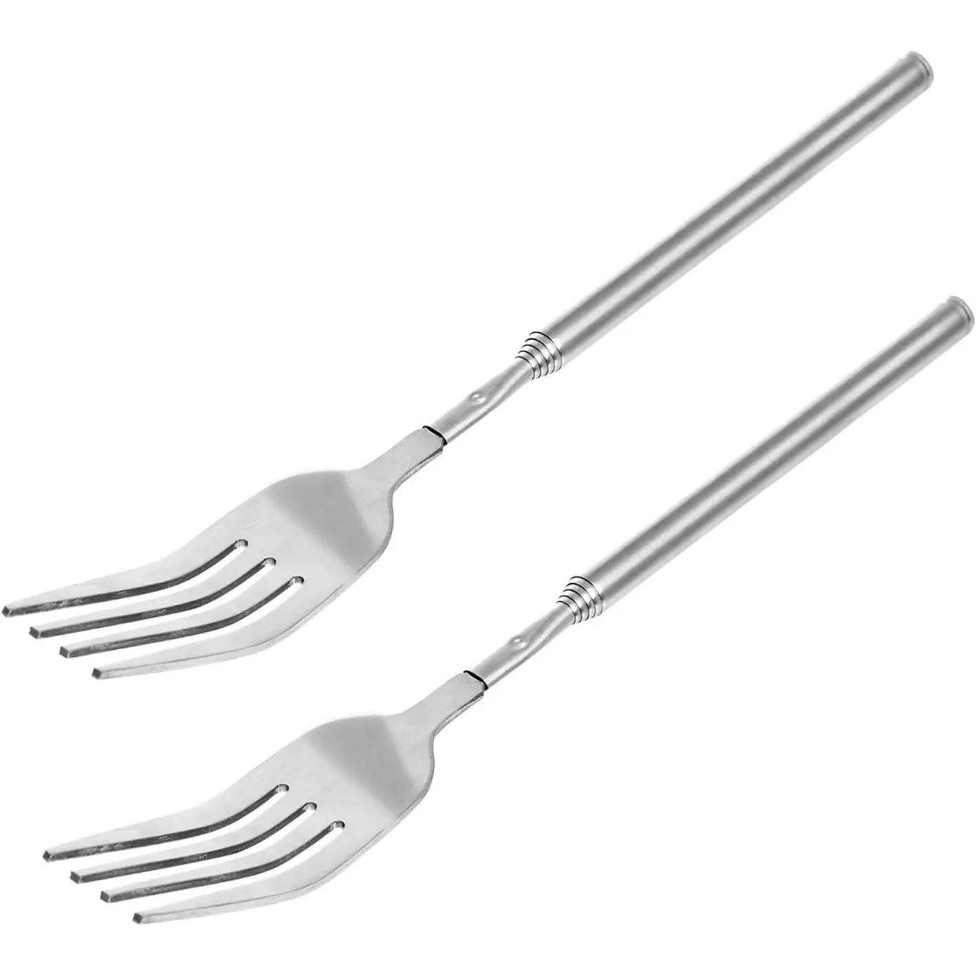 2 count Stainless Steel Telescopic Fork Extendable Dinner Fruit Dessert Long Handle Long Stainless Steel Retractable Fork Sturdy