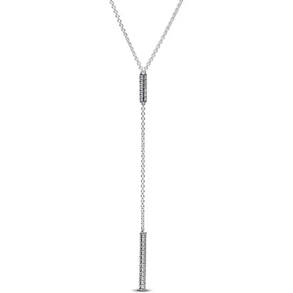 Pandora Timeless Pave Prism Y-Shaped Drop Necklace 393013C01-45, Silver Unisex Jewelry Pendant, Crafted with Sparkling Pave Cubic Zirconia, 3-Length Adjustable, All Seasons Everyday Daily Wear