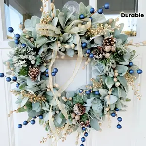 16-inch blueberry eucalyptus wreath, with golden ear-of-rice embellishments, elegant front door imitation decoration expert, housewarming gift, essential for Christmas and Halloween.