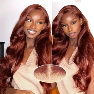 Bling Hair Reddish Brown Body Wave 13x4 13x6 Transparent Lace Front Wig Glueless Wig Human Hair Pre Plucked Pre Cut Glueless Ready to Wear 7x5 9x6 Body Wave 180% Density Closure Wig Human Hair #33 Colored Wig